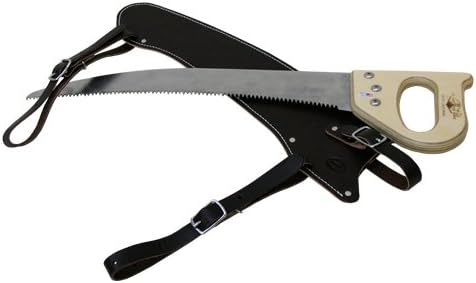 19" Fanno Trail Saw with Premium Leather Scabbard & Cut-On-The-Pull Curved Blade, Pack Saw used for Hunting, Camping, Trail-Riding & Bushcraft; 19"