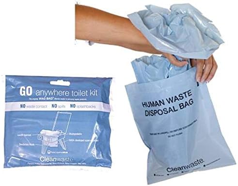 12 Pack GO Anywhere Lightweight Portable Toilet Refill Kit for Camping, Hiking, Backpacking w/ 12 Toilet Waste Kits (Waste Bag with Poo Powder, Zip-Close Storage Bag, Toilet Paper & Moist Towelette)