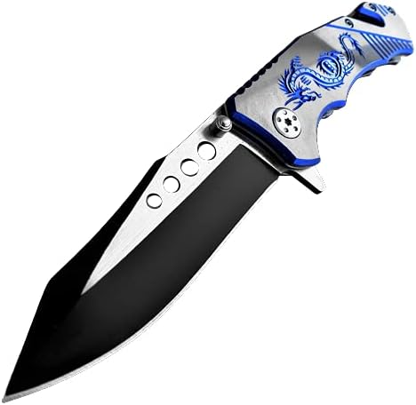 KCCEDGE BEST CUTLERY SOURCE EDC Pocket Knife Camping Accessories Razor Sharp Edge Drop Point Blade Folding Knife Camping Gear Survival Kit 58595 (Blue)