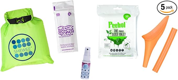 SHEWEE Flexi Travel Pack - Includes Reusable Pee Funnel, Peebol Pocket Sized Toilet, Hand Sanitiser and Dry Bag (White)
