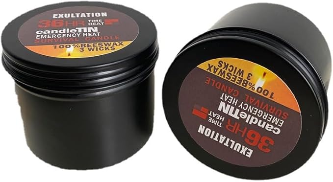 3-Wick Emergency Candle,36 Hours Long Burning, 100% Beeswax, Great Light &Heat Source for Survival, Camping, Black