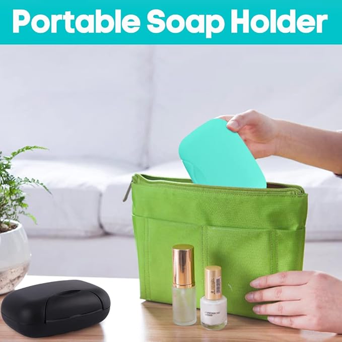 2 Pcs Plastic Soap Case Holder Container Box Home Outdoor Hiking Camping Travel Blue & Black