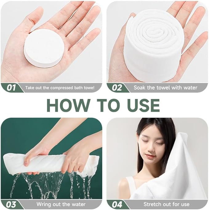 5 PIECES LARGE COMPRESSED TOWELS 55 INCHES x 28 INCHES Disposable Bath Towels Portable Thick Paper Towels Reusable Great for hiking, outdoor camping, swimming at The beach and traveling!