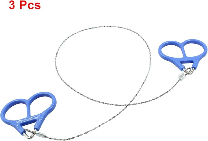 3 Pcs Stainless Steel Survival Wire Saw 21.65 Inch, Garrote Wire Cable Saw String Saw, Emergency Pocket Saw Rope Saw Hand Tool for Wood Cutting Hiking Hunting