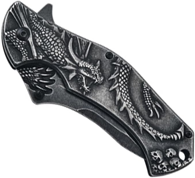 3D embossed folding knife, outdoor knife for camping, barbecue, fishing, cutting (Flying Dragon)