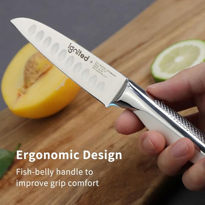 3.5 inch Paring Knife with Anti-slip Textured Handle, Hollow Edge Chef Knife, Razor Sharp Kitchen Knife with Dimples
