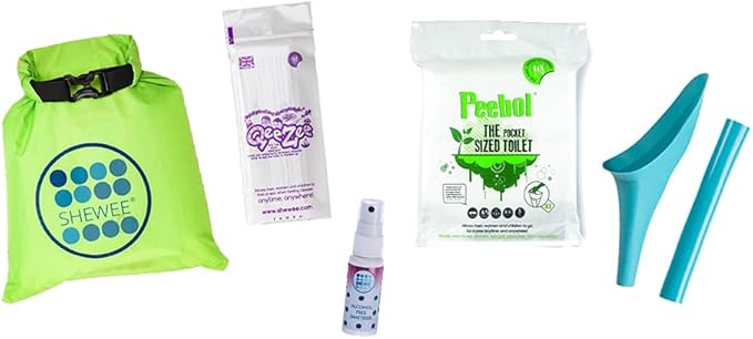 SHEWEE Flexi Travel Pack - Includes Reusable Pee Funnel, Peebol Pocket Sized Toilet, Hand Sanitiser and Dry Bag (Aqua)