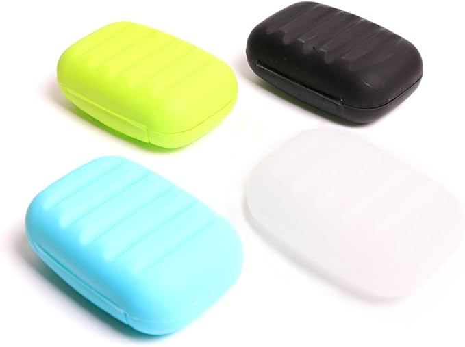 4 Pcs Plastic Soap Case Holder Container Box Home Outdoor Hiking Camping Travel Black & Clear & Lime Green & Blue