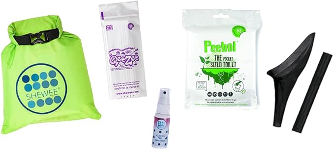 SHEWEE Flexi Travel Pack - Includes Reusable Pee Funnel, Peebol Pocket Sized Toilet, Hand Sanitiser and Dry Bag (Black)