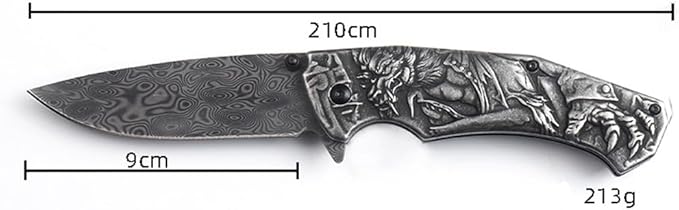 3D embossed folding knife, outdoor knife for camping, barbecue, fishing, cutting (Werewolf)
