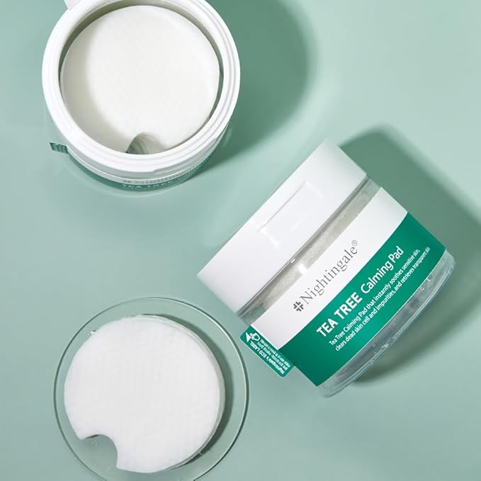 Nightingale Teatree Calming Pads, Facial Toner Pads with Tea Tree & PHA, Low pH Daily Toner Pads to Soothing for Sensitive Skin, Vegan Pads, Non-Irritation, Fragrance & Alcohol Free