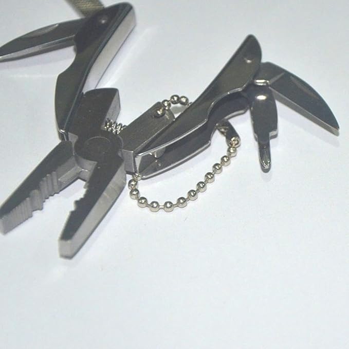 1Pc Silvery 7 in 1 Multifunctional Stainless Steel Pliers,Mini Folding Multi Tools Set Key Chain,Multi Tools Kits Wire Strippers for Outdoor Fishing Camping Hiking Multitools and Accessories