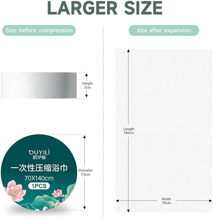 5 PIECES LARGE COMPRESSED TOWELS 55 INCHES x 28 INCHES Disposable Bath Towels Portable Thick Paper Towels Reusable Great for hiking, outdoor camping, swimming at The beach and traveling!