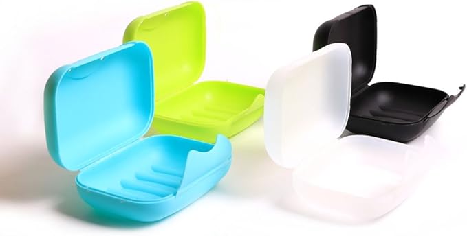 4 Pcs Plastic Soap Case Holder Container Box Home Outdoor Hiking Camping Travel Black & Clear & Lime Green & Blue