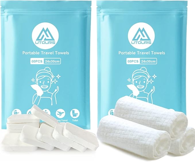 120PCS Compressed Towels, Reusable Toilet Paper Tablets Coin Tissues Camping Wipes, Portable Towels for Home Beauty and Outdoors Hiking