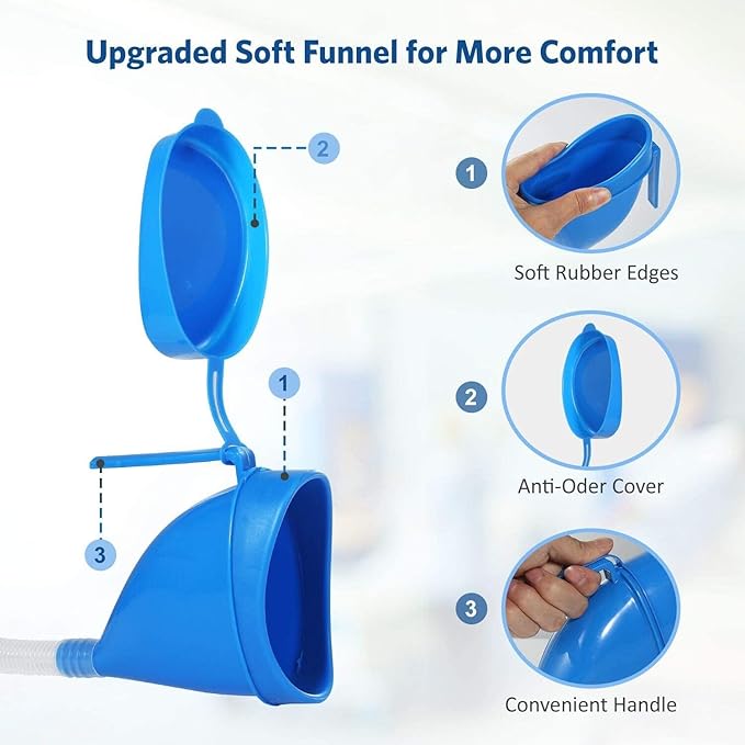 ONEDONE Portable Urinals for Men Women Urine Bottle Spill Proof Female Male Pee Bottle Urinal for Men Camping Toilet 68 OZ 47.24" Long Tube with Lid Blue