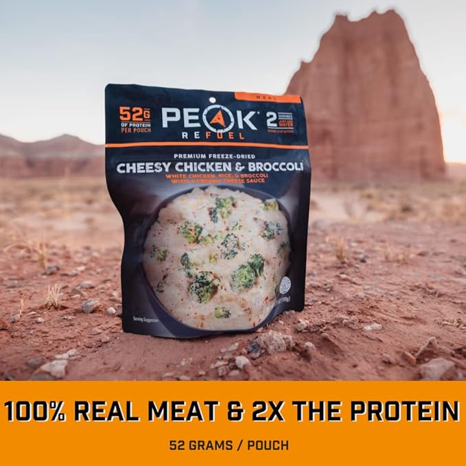 Peak Refuel Cheesy Chicken & Broccoli | 2 Serving Pouch | Freeze Dried Backpacking and Camping Meals | Amazing Taste | Quick Prep Food (Case Pack)