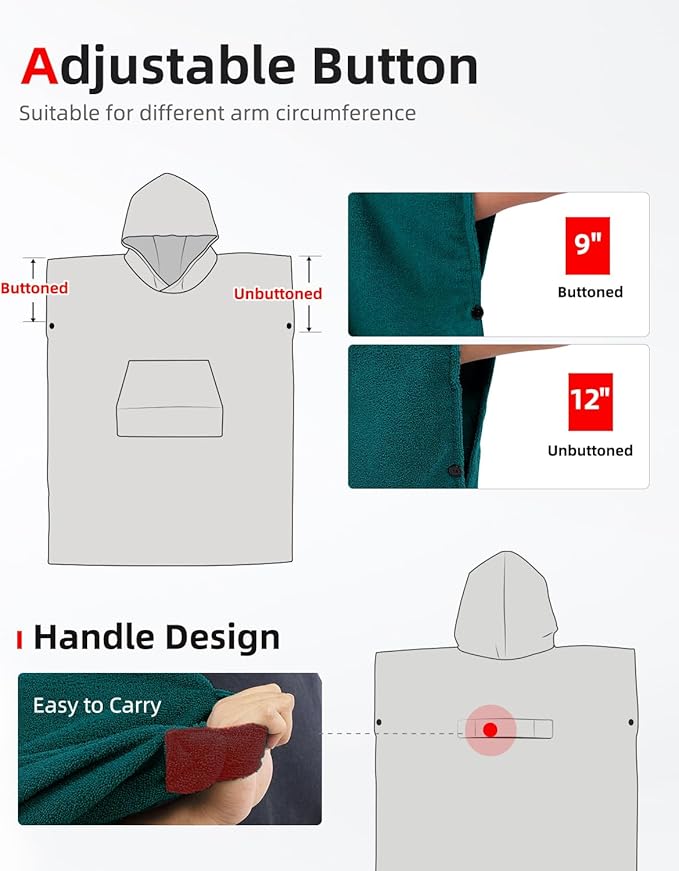Abahub Surf Poncho Changing Robe with Hood, Thick Quick Dry Microfiber Wetsuit Changing Towel for Surfing Beach Swim Outdoor Sports Men Women, Absorbent Wearable Towel Cover Up(Sea Blue)
