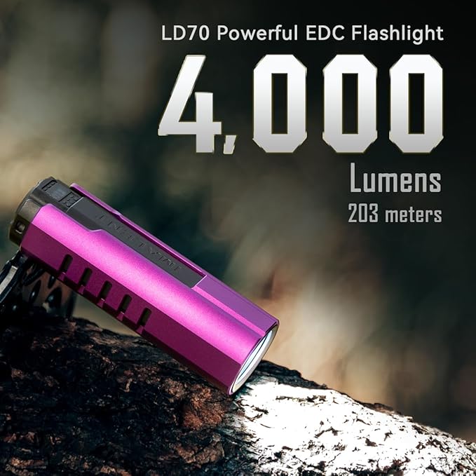 IMALENT LD70 Pocket EDC Flashlight, 4000 Lumens Compact Bright Powerful Flashlights with CREE XHP70.2 LED, Rechargeable Handheld Torch for Camping and Hiking (Purple)