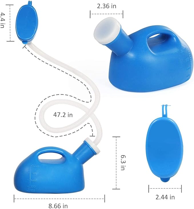ONEDONE Portable Urinals for Men Women Urine Bottle Spill Proof Female Male Pee Bottle Urinal for Men Camping Toilet 68 OZ 47.24" Long Tube with Lid Blue
