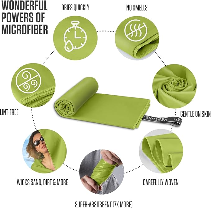VENTURE 4TH Quick Dry Towel. Microfiber Travel Towel Ideal for Camping, Hiking, Backpacking, Gym. Lightweight & Fast Drying Travel Towels for Body. Compact & Easy to Pack - Lime Medium