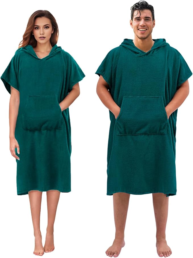 Abahub Surf Poncho Changing Robe with Hood, Thick Quick Dry Microfiber Wetsuit Changing Towel for Surfing Beach Swim Outdoor Sports Men Women, Absorbent Wearable Towel Cover Up(Sea Blue)