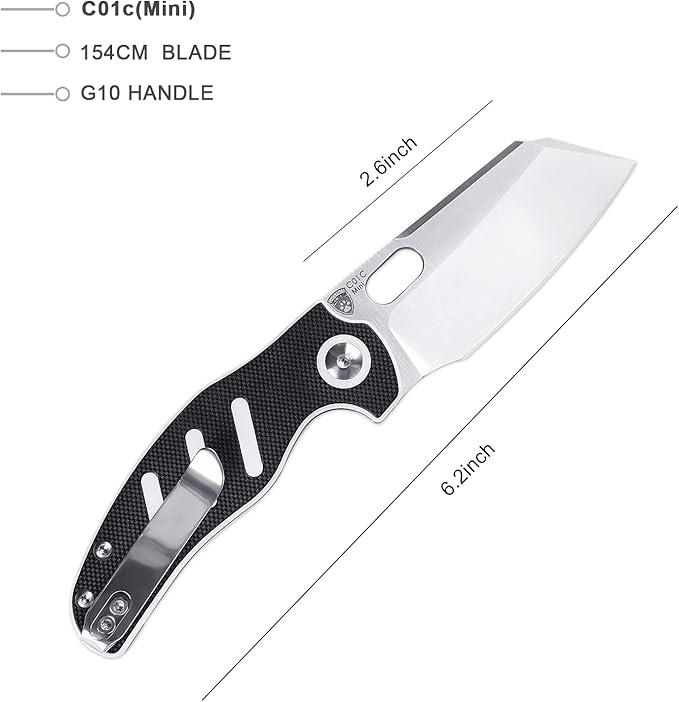 Kizer C01c(Mini) EDC Sheepdog Pocket Knife, Black White G10 Handle 154CM Steel Folding Knife for Men, Survival Knives with Thumb Hole Opener, EDC Hunting Knives for Outdoor, Camping, V3488C7