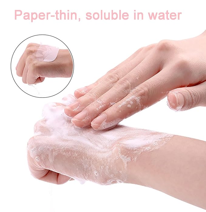 2 Packs (100 Sheets) Mini Portable Disposable Travel Paper Soap Sheets Foaming Hand Washing Bath Scented Paper Soap hand soap for Indoor, Outdoor, Travel, Camping Hiking