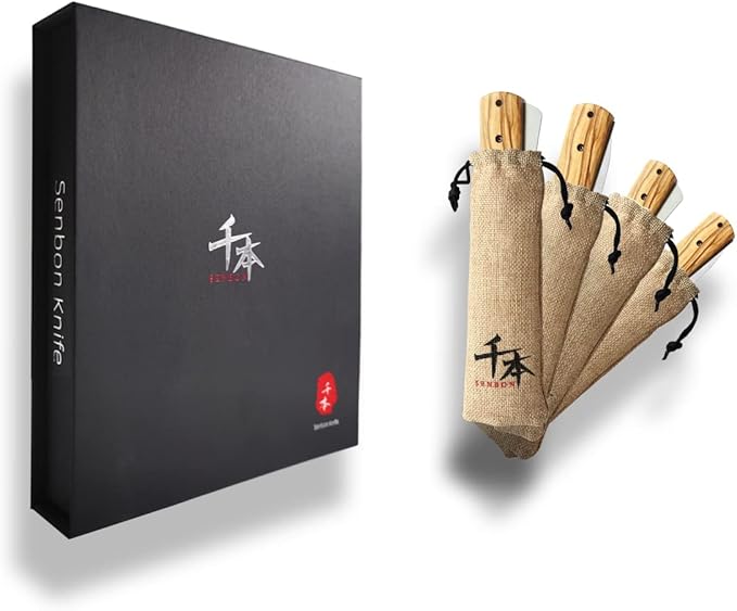 440A stainless steel Gift wrapped 4 piece set sharp pocket folding Japanese chef knife universal peeling knife bread knife set portable kitchen knives with natural olive handle