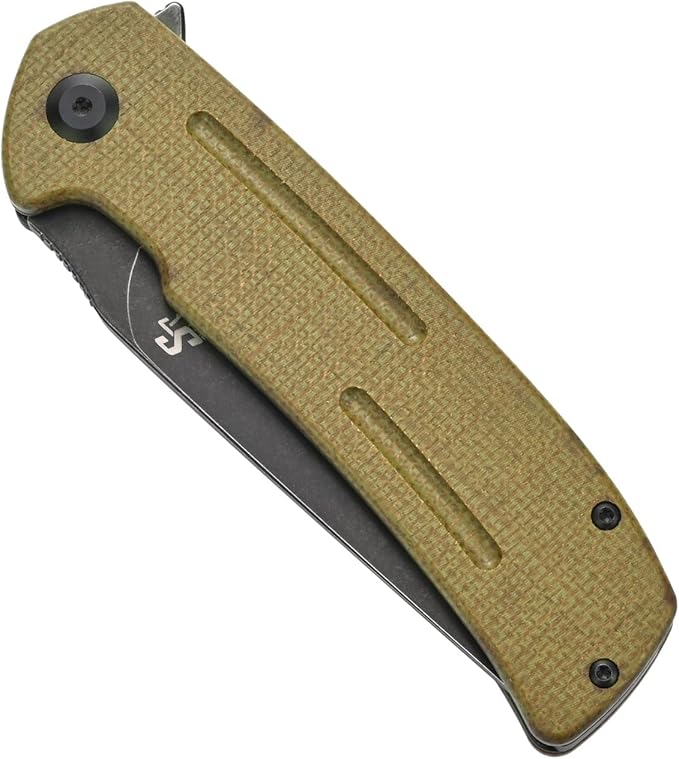 Sitivien ST133 Folding Knife,D2 Blade,Micarta Handle EDC Tool Knife for Outdoor Camping Hiking(Green)