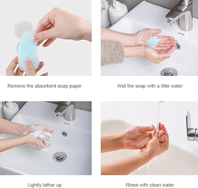 50 PCS Blue Portable Soap Sheets, Mini Portable Travel Soap Paper Sheets Disposable Water Soluble Hand Washing Bath Scented Paper Soap for Outdoor, Camping Hiking,Camping Soap and Shampoo