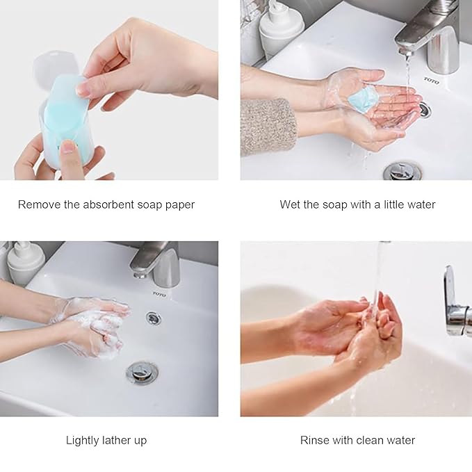 6 Box Green Portable Soap Sheets, Mini Portable Travel Soap Paper Sheets Disposable Water Soluble Hand Washing Bath Scented Paper Soap for Outdoor, Camping Hiking, Personal Care
