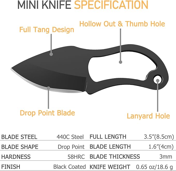 2PCS EDC Utility Mini Pocket Knife with Sheath and Rope, Ultra Small Tactical Fixed Blade Knife Cute Box Cutter, Perfect for Outdoor Camping, Survival, Hiking, Gifts for Men and Women