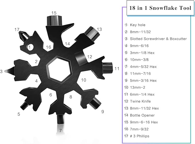 4 Pack Snowflake Multitool,18-In-1 Stainless Steel Snowflake Wrench Screwdriver Multi-Tool,for Men Christmas Great Gifts