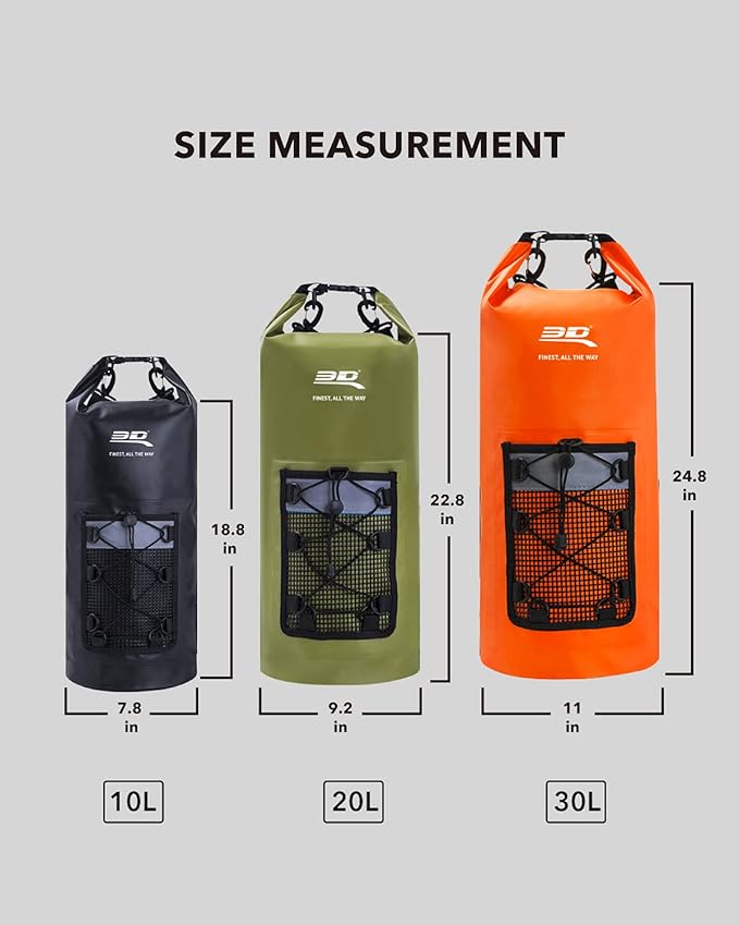 3D MAXpider Roll Top Dry Bag Backpack 30L, Waterproof Lightweight Floating Marine Drybag - Detachable Straps, Mesh Front Pocket - Travel, Hiking, Fishing, Swimming, Boating, Kayaking, Camping (Black)