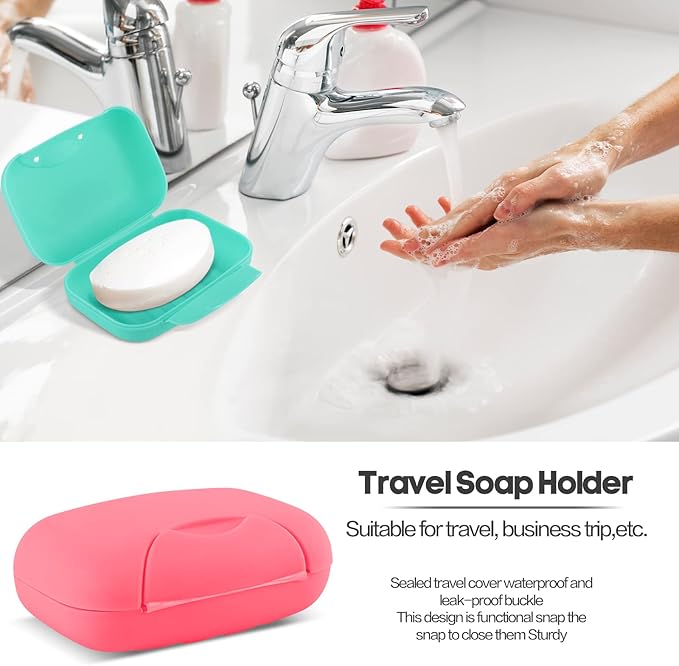 2 Pcs Plastic Soap Case Holder Container Box Home Outdoor Hiking Camping Travel Blue & Pink