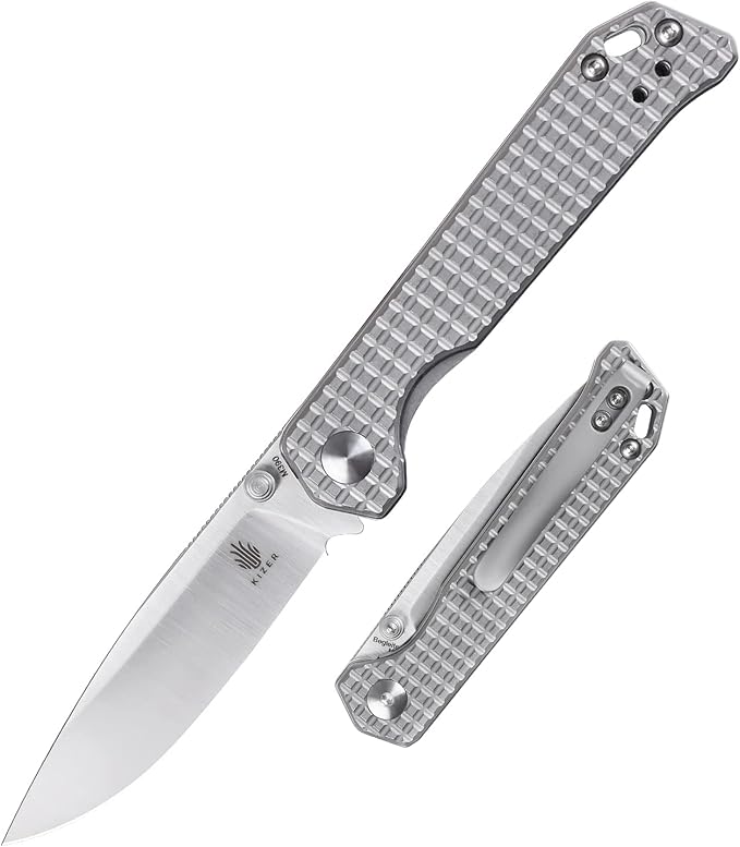 Kizer Begleiter Mini EDC Knife, Titanium Handle with M390 Blade, Small Grey Knife Gift for Men, Ki3458RA2