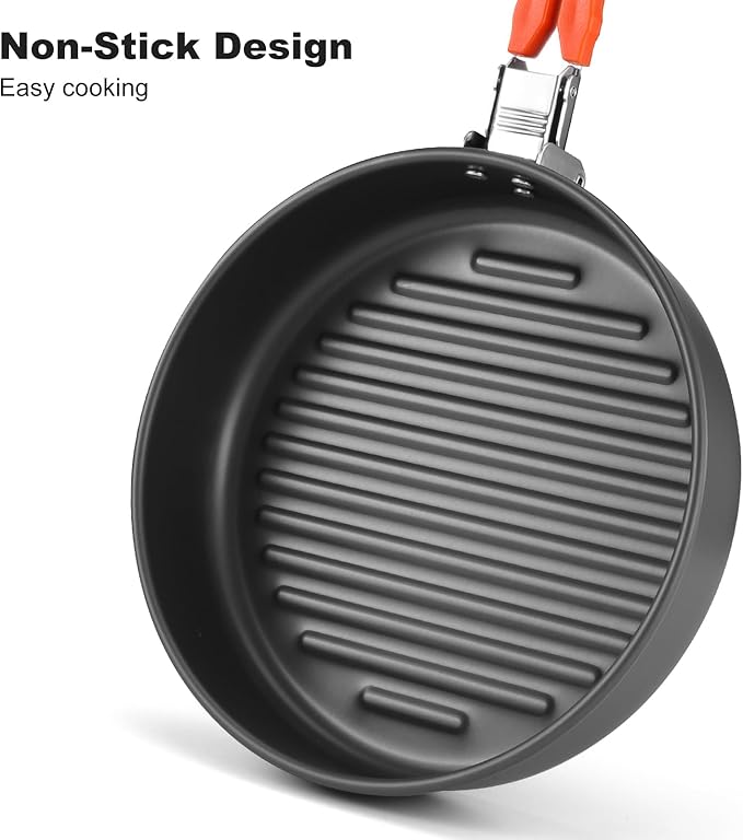 Odoland 2pcs Camping Frying Pans Nonstick for Camping Cooking Portable Camp Cookware 7.4" & 8.4" Camping Skillet with Mesh Bag for Backpacking Outdoor Camping Hiking and Picnic