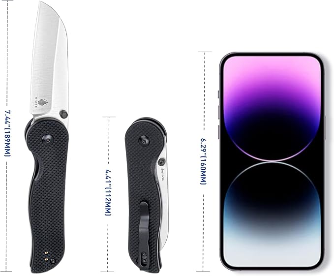 Kizer Seahorse Pocket Knife, 3.03 Inches Folding Knife with 9Cr18MoV Steel Blade, Black G10 Survival Hunting Knife with Thumb Stud Opener, EDC Tactical Knife L3009A1