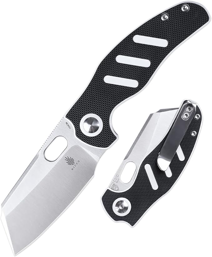 Kizer C01c(Mini) EDC Sheepdog Pocket Knife, Black White G10 Handle 154CM Steel Folding Knife for Men, Survival Knives with Thumb Hole Opener, EDC Hunting Knives for Outdoor, Camping, V3488C7