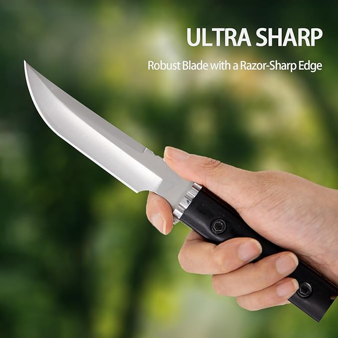 5.8 inch Fixed Knife Bushcraft Knife with D2 Blade for Camping Hunting Knife for Outdoor Survival Tool Gifts for Men, steel, realbbh123