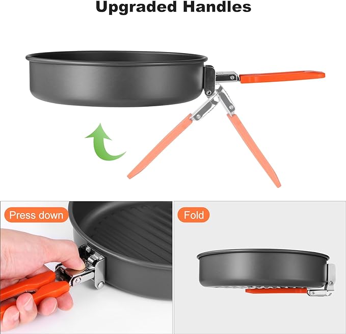 Odoland 2pcs Camping Frying Pans Nonstick for Camping Cooking Portable Camp Cookware 7.4" & 8.4" Camping Skillet with Mesh Bag for Backpacking Outdoor Camping Hiking and Picnic