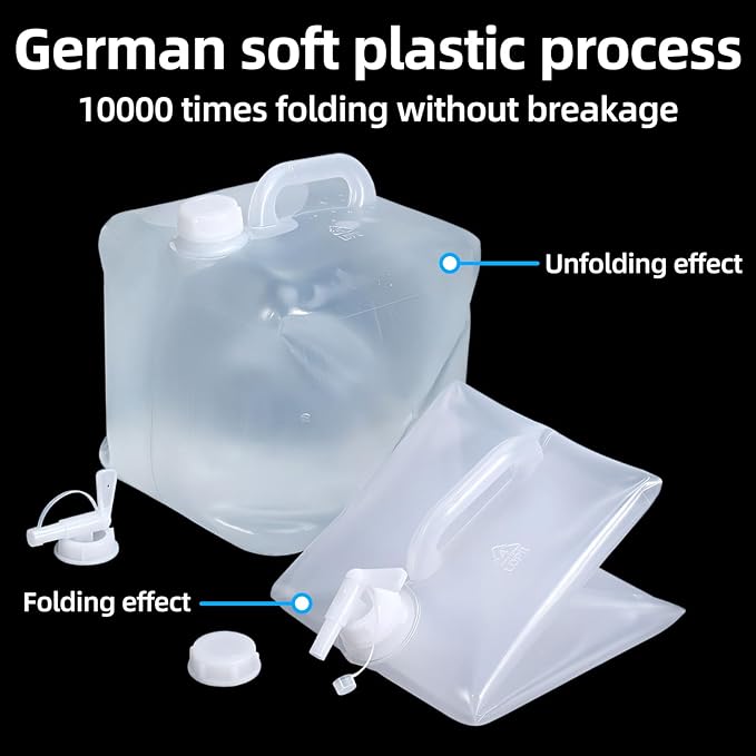 2 Pack Collapsible Water Storage Containers, 2×5.3 Gallon BPA Free Water Bag Jug with Spigot for Camping Hiking Backpacking Outdoors & Emergency