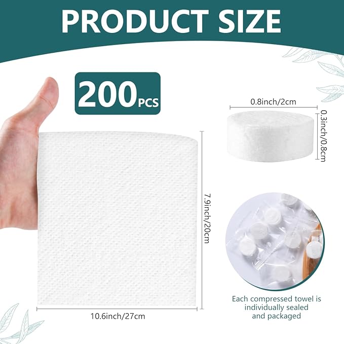 200 Pieces Compressed Towels Portable Disposable Mini Compressed Coin Tissue Toilet Paper Tablets for Travel, Camping, Hiking, Sport, Beauty Salon, Home Hand Wipes