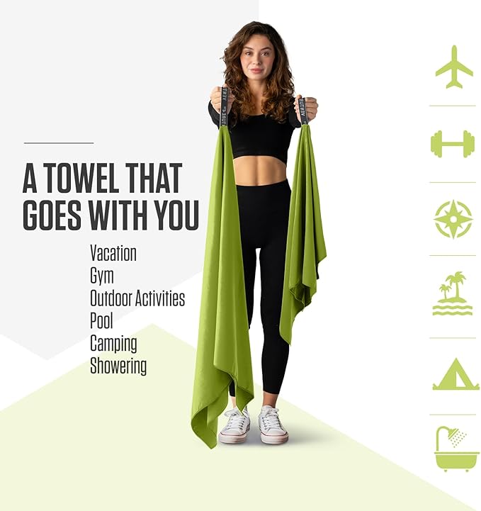 VENTURE 4TH Quick Dry Towel. Microfiber Travel Towel Ideal for Camping, Hiking, Backpacking, Gym. Lightweight & Fast Drying Travel Towels for Body. Compact & Easy to Pack - Lime Medium