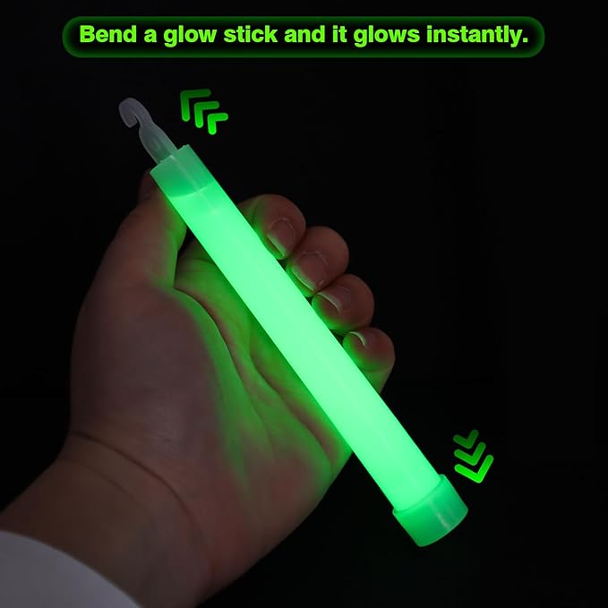 24 Pack Bright Glow Sticks Emergency Green Glow Sticks with 12 Hour Duration Chem Lights Sticks for Camping, Lights Parties, Emergency Light, Survival Kit, Blackout, Kids Activities