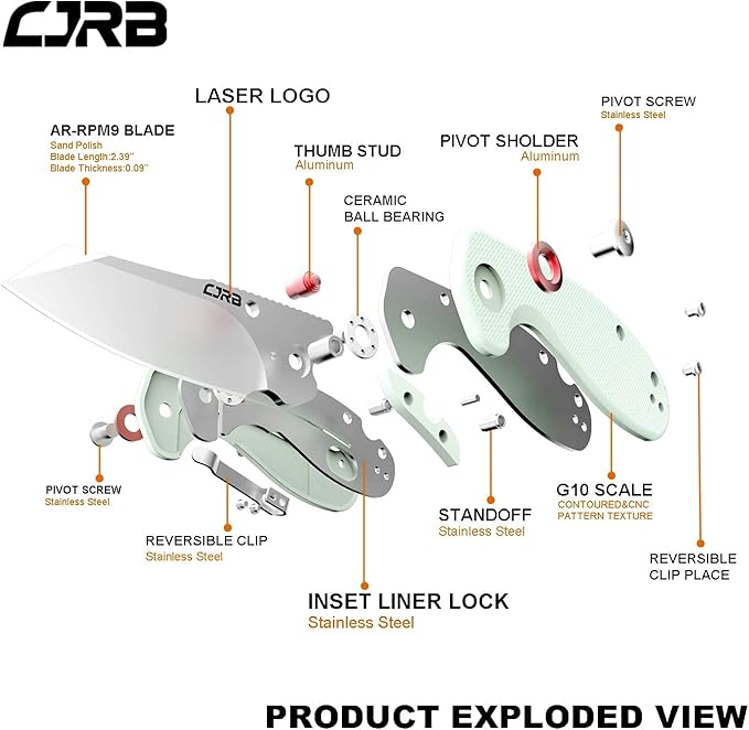 CJRB Maileah Pocket Knife with 2.39’’ AR-RPM9 Powder Steel Blade Folding Knife with G10 Handle Tactical Knife EDC Knife Pocket Knife for Men Ideal for Outdoor Survival Camping Hunting, 1918 Natural Green