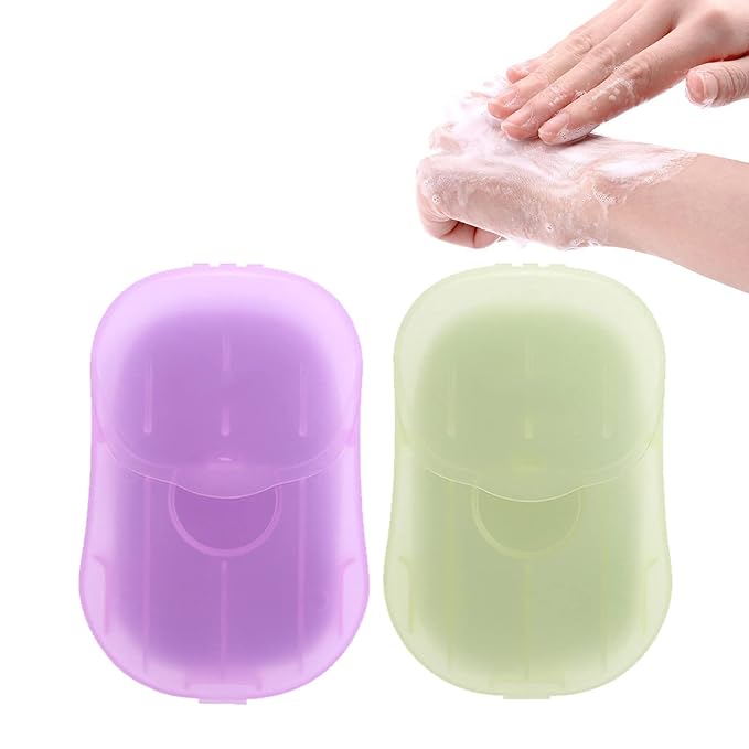 2 Packs (100 Sheets) Mini Portable Disposable Travel Paper Soap Sheets Foaming Hand Washing Bath Scented Paper Soap hand soap for Indoor, Outdoor, Travel, Camping Hiking
