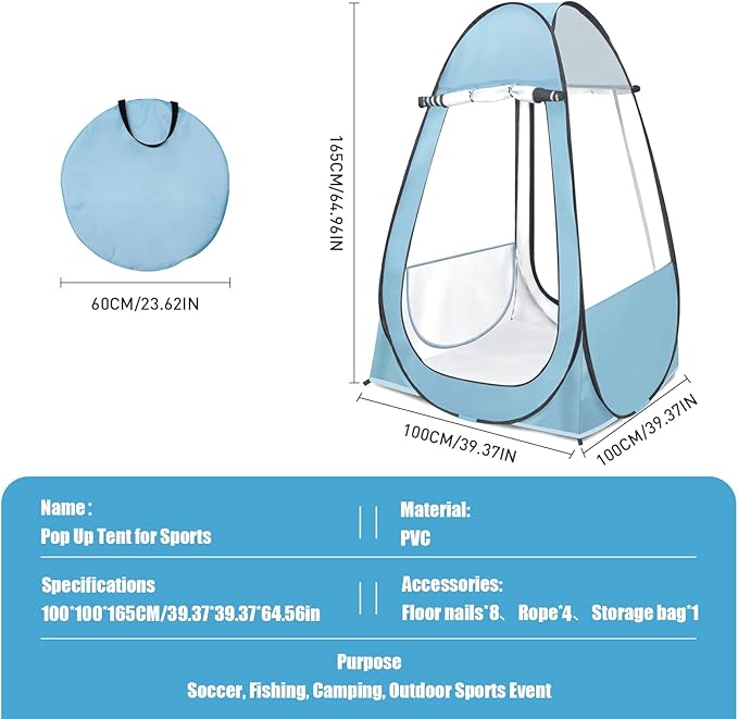 Sports Tent Pop Up Shelter, Instant Clear View Sports Pod, Weather Proof Pod Outdoor Rain Tents Camping Sun Shelter with 2 Windows for Sports Events, Hiking, Fishing, Beach 39.37 * 39.37 * 64.56”