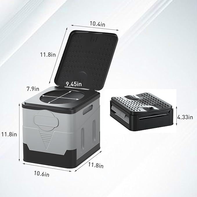 Portable Camping Toilet Water-Proof, Foldable, & Supports up to 700lbs (Grey, 10.6 * 11.8 * 11.8 INCH)
